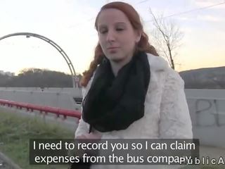 Redhead suck manhood in faketaxi in public