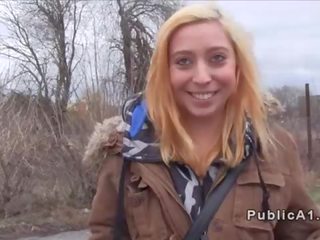 Naive blonde fucks for money in public